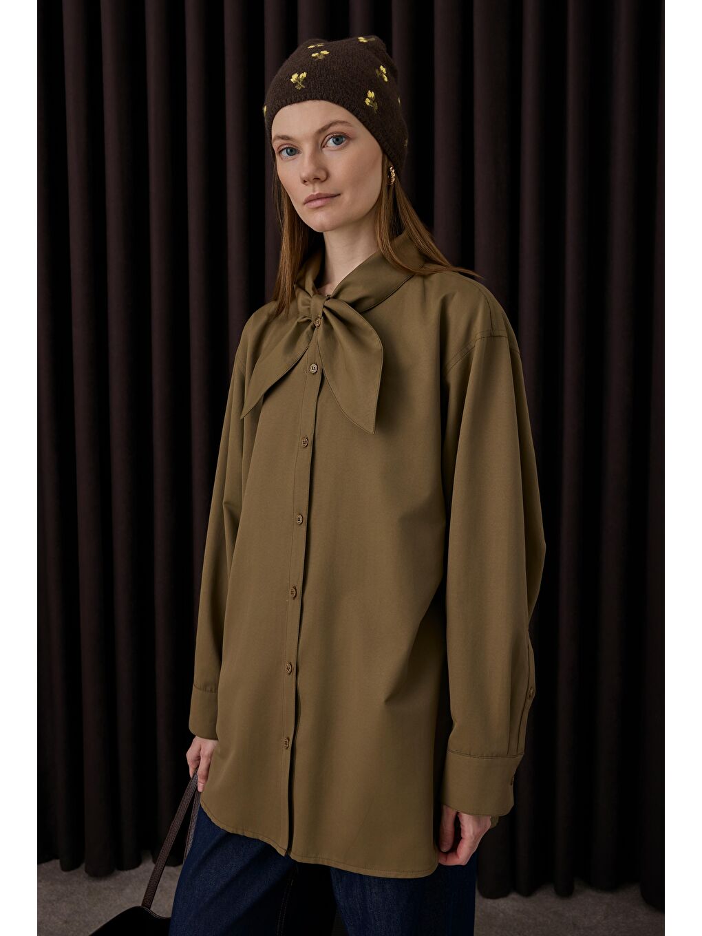 Kahverengi Fiyonk Yaka Gömlek Ceviz Kabuğu