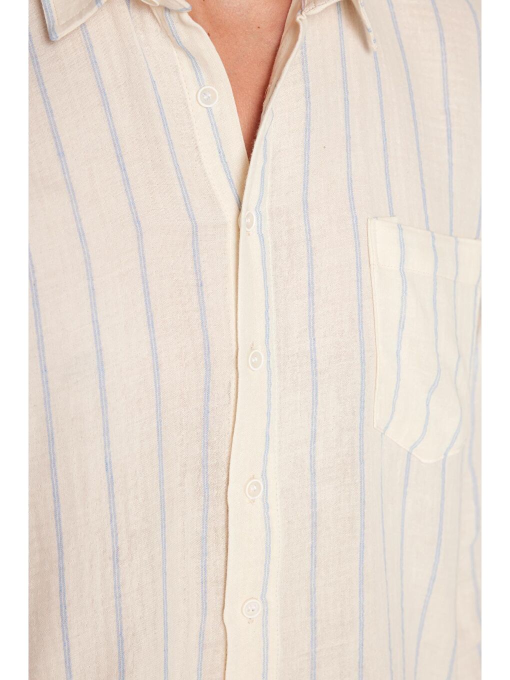 Karışık Regular Fit Keten Görünüm Pamuklu Çizgili Dökümlü Rahat Cepli Spor Gömlek-2