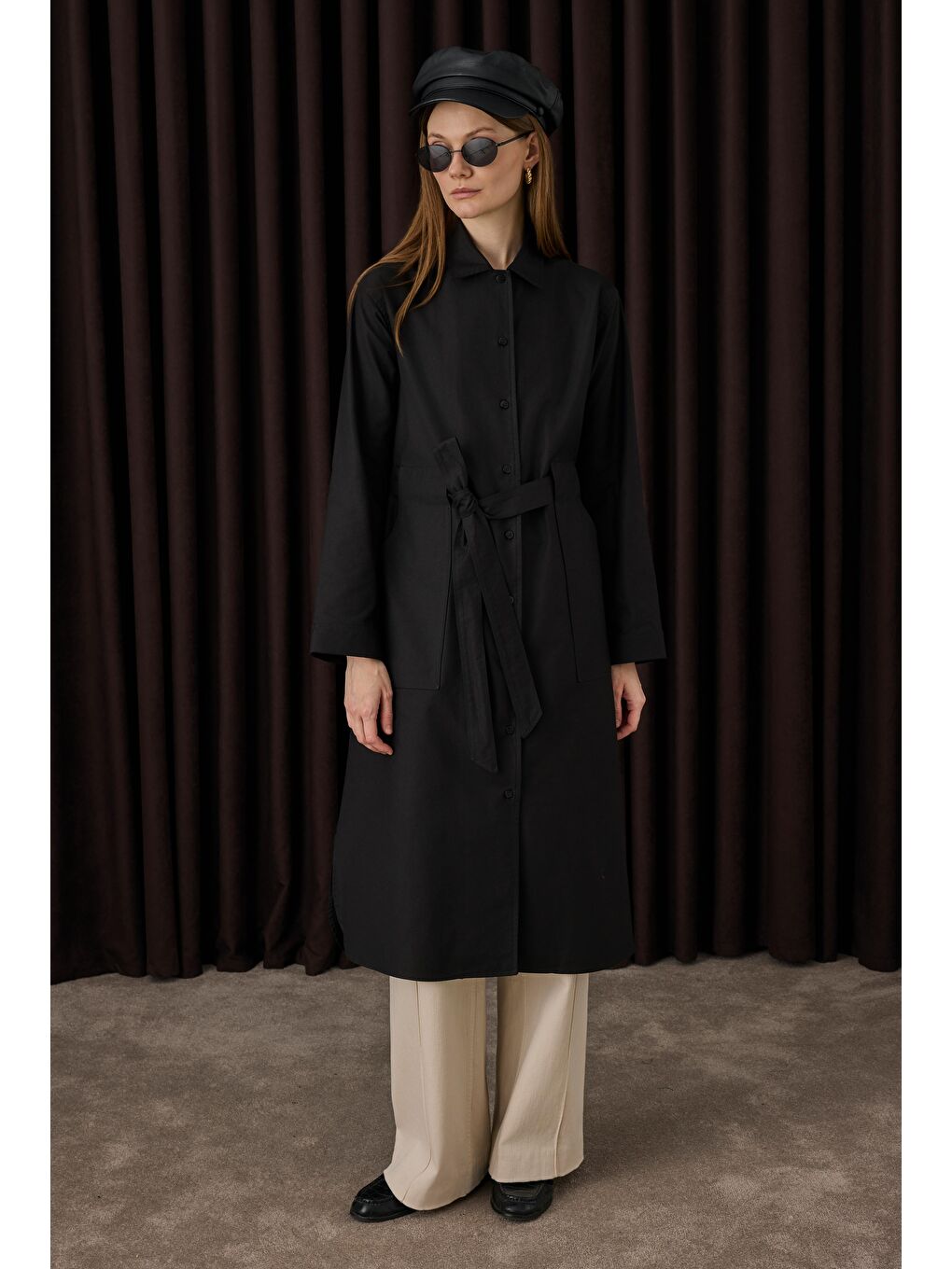 Kemer Detaylı Uzun Gömlek Siyah-2