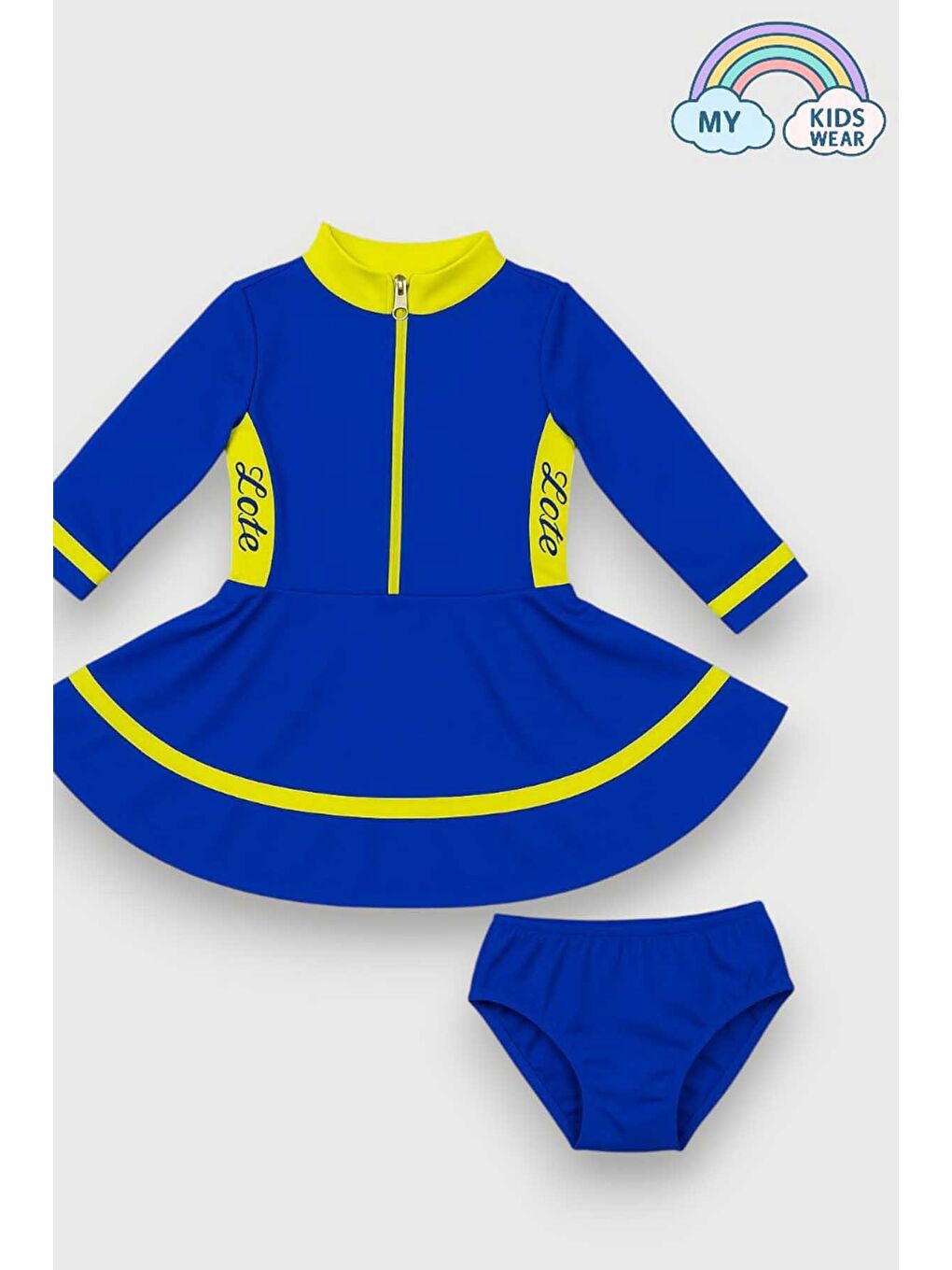 Mavi Kız Cocuk Uzun Kollu Elbiseli Mayo Takımı 2-12 Yaş 12004
