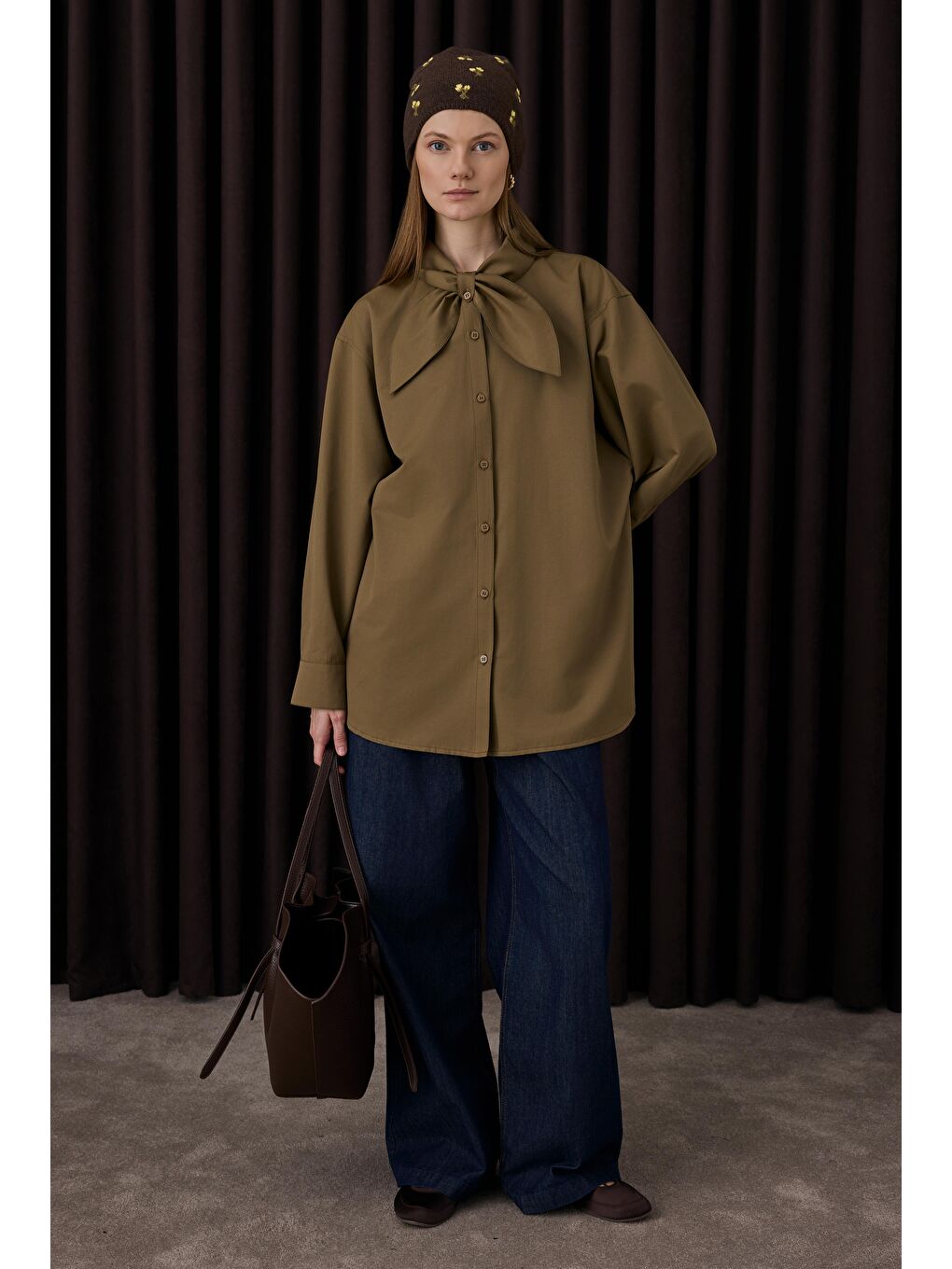 Kahverengi Fiyonk Yaka Gömlek Ceviz Kabuğu-1