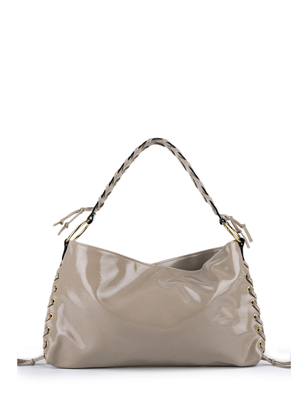 Bej Örgü Saplı İp Sarkıt Detaylı Texas Kadın Kol Çanta Vizon