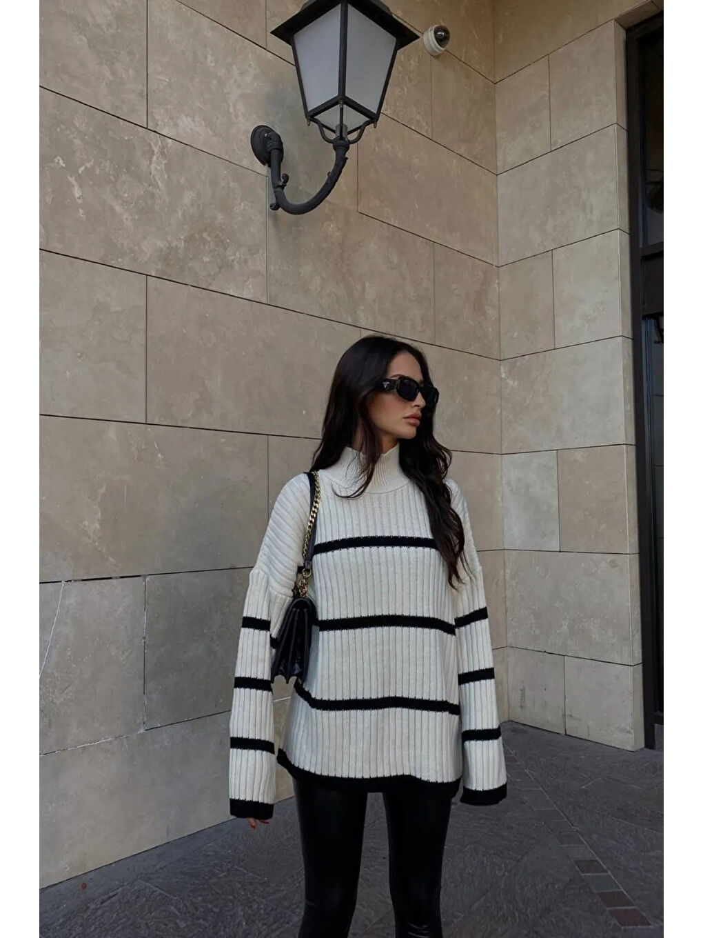 Kadın Bej Çizgili Kazak 0999-22088-1