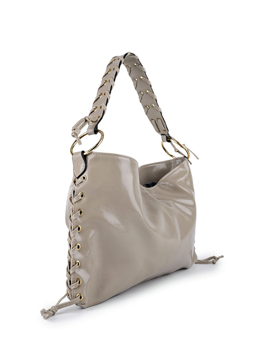 Bej Örgü Saplı İp Sarkıt Detaylı Texas Kadın Kol Çanta Vizon-1