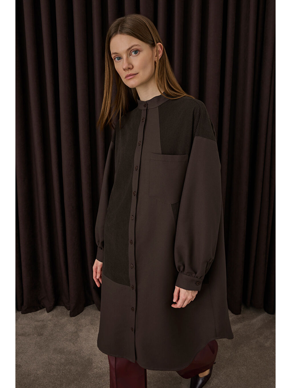 Kahverengi Kadife Garnili Gömlek Acı Kahve