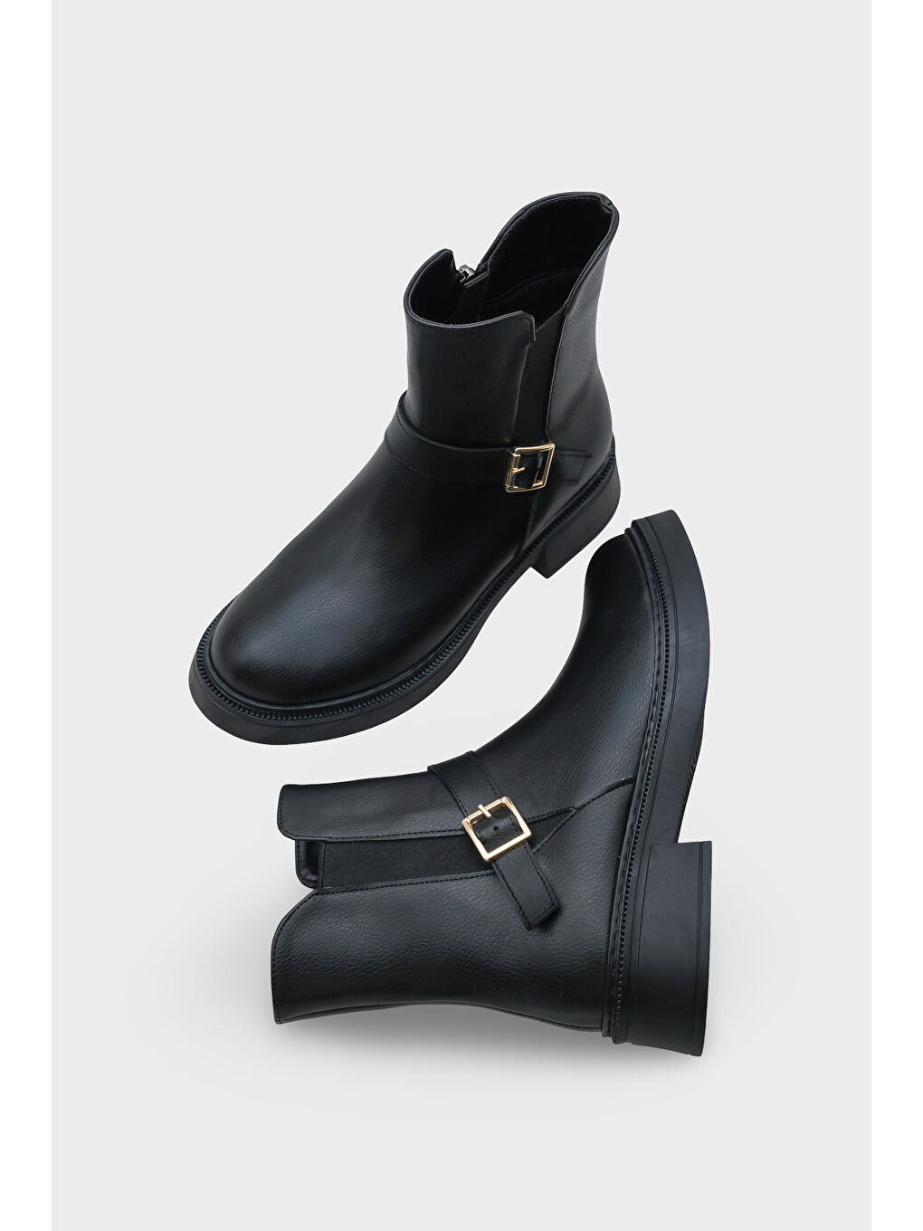 Siyah Daria Yandan Fermuarlı Tokalı Lastikli Kadın Bot-4