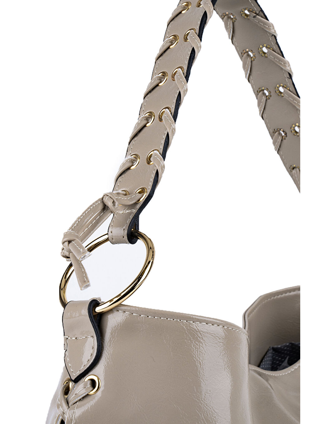 Bej Örgü Saplı İp Sarkıt Detaylı Texas Kadın Kol Çanta Vizon-2