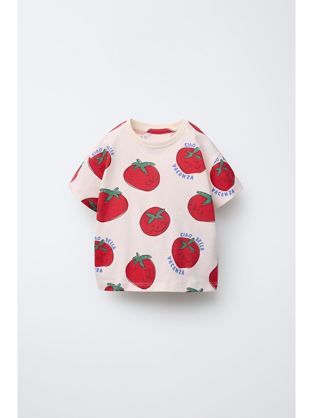 Karışık Unisex Çocuk Pamuklu Krem Domates Desenli T-Shirt Şort Takım-1