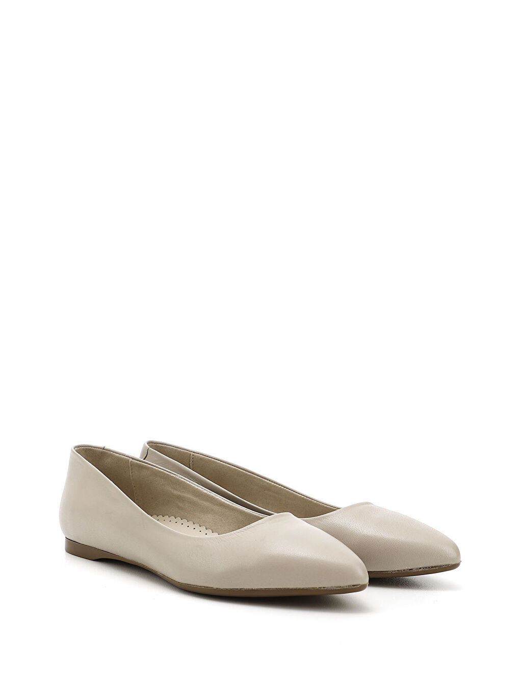 Bej Kadın BEJ-TEN RENGİ Sivri Burun Düz Taban Hakiki Deri Babet-1