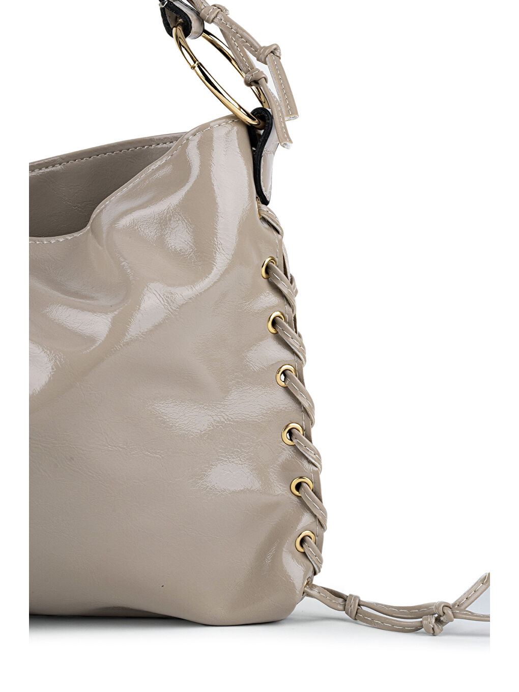 Bej Örgü Saplı İp Sarkıt Detaylı Texas Kadın Kol Çanta Vizon-3