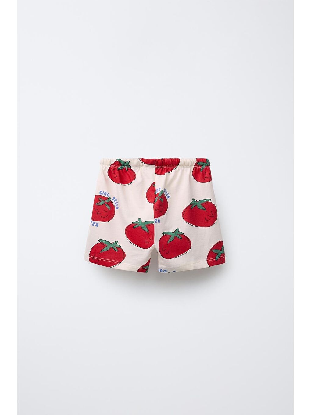 Karışık Unisex Çocuk Pamuklu Krem Domates Desenli T-Shirt Şort Takım-4