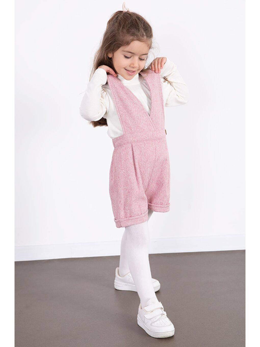 Pembe Kız Çocuk Melanj Krem Badili Salopet Takım 22692-1