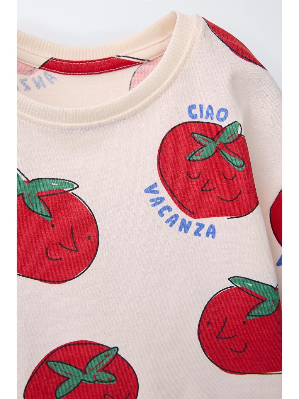 Karışık Unisex Çocuk Pamuklu Krem Domates Desenli T-Shirt Şort Takım-5