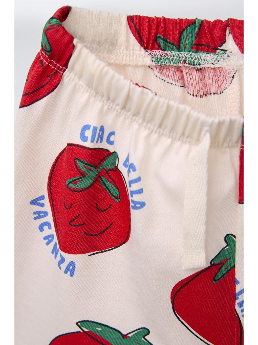 Karışık Unisex Çocuk Pamuklu Krem Domates Desenli T-Shirt Şort Takım-6