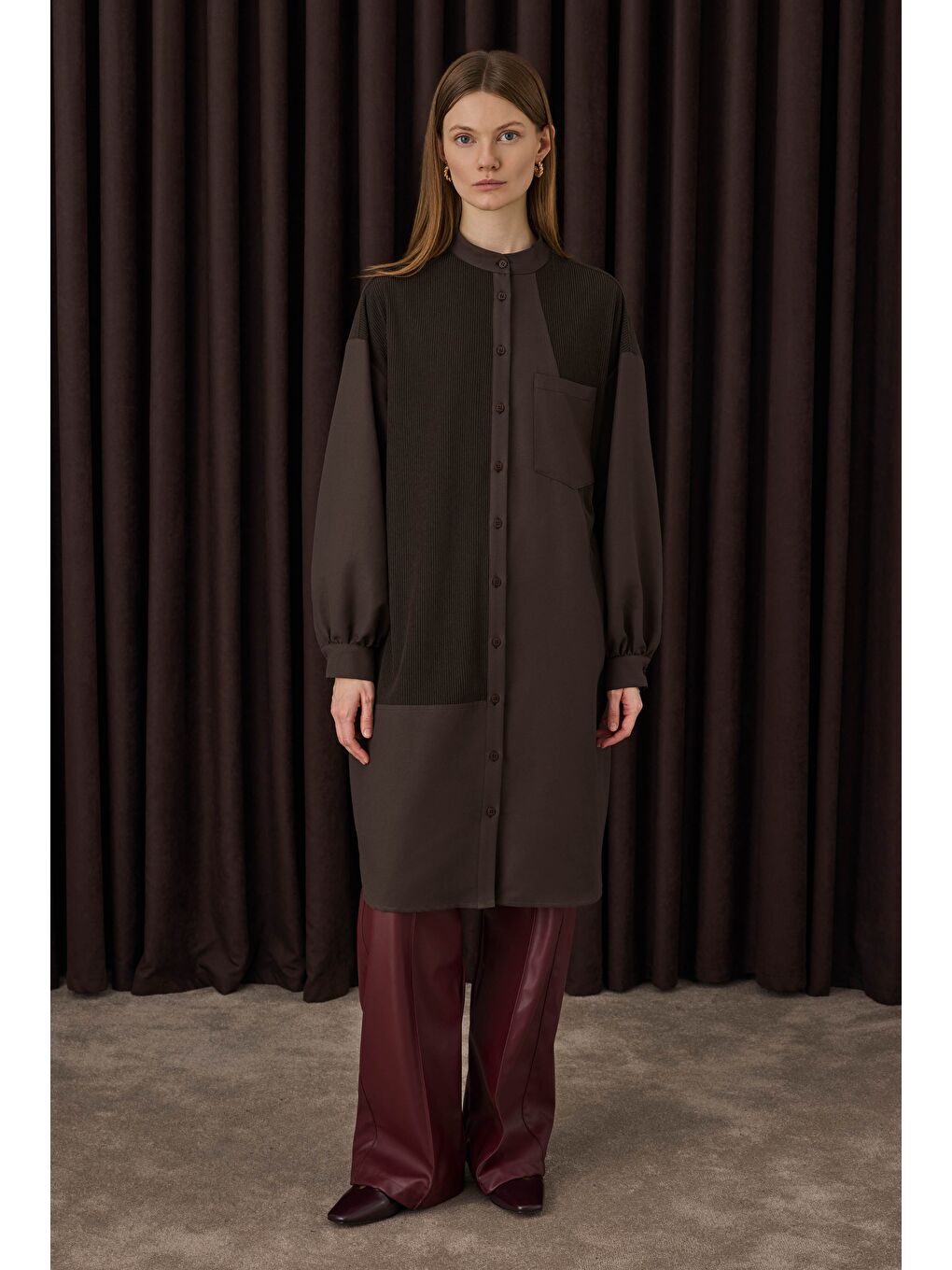 Kahverengi Kadife Garnili Gömlek Acı Kahve-2