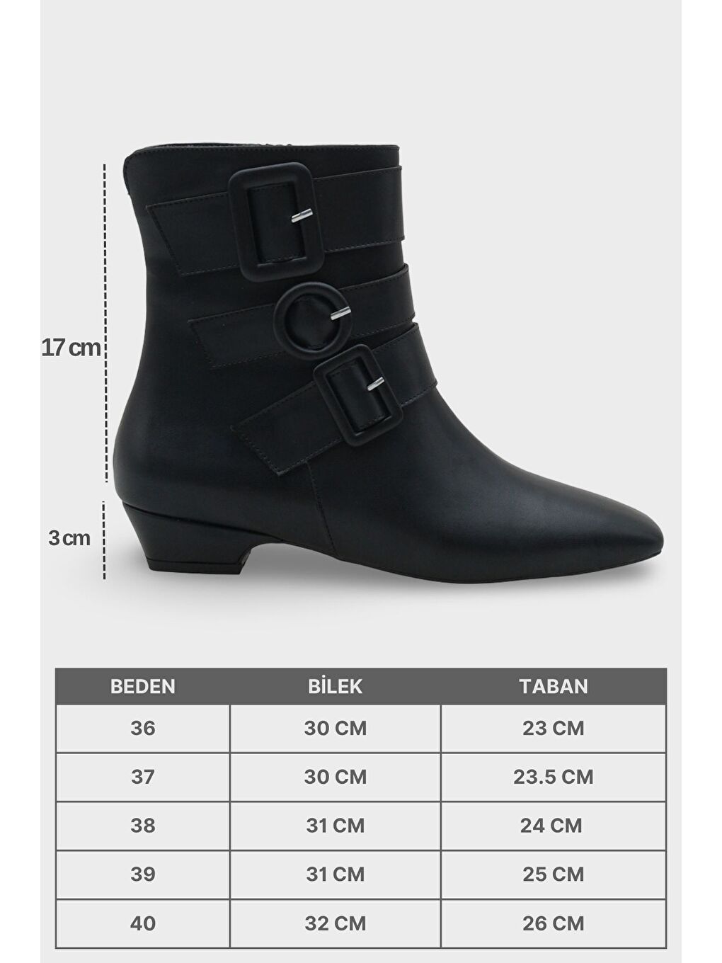 Siyah Shane Kısa Topuklu Yandan Fermuarlı Tokalı Küt Burun Kadın Bot-6
