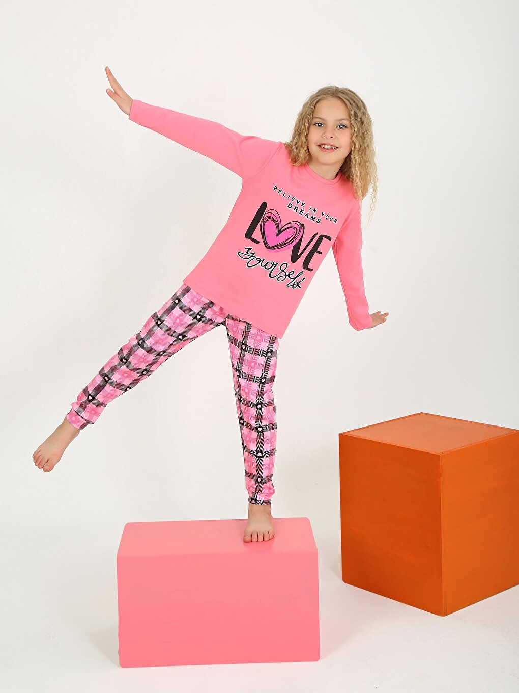 Pembe Kız Çocuk Uzun Kollu %100 Pamuklu Düğmeli Pijama Takımı Your Dreams