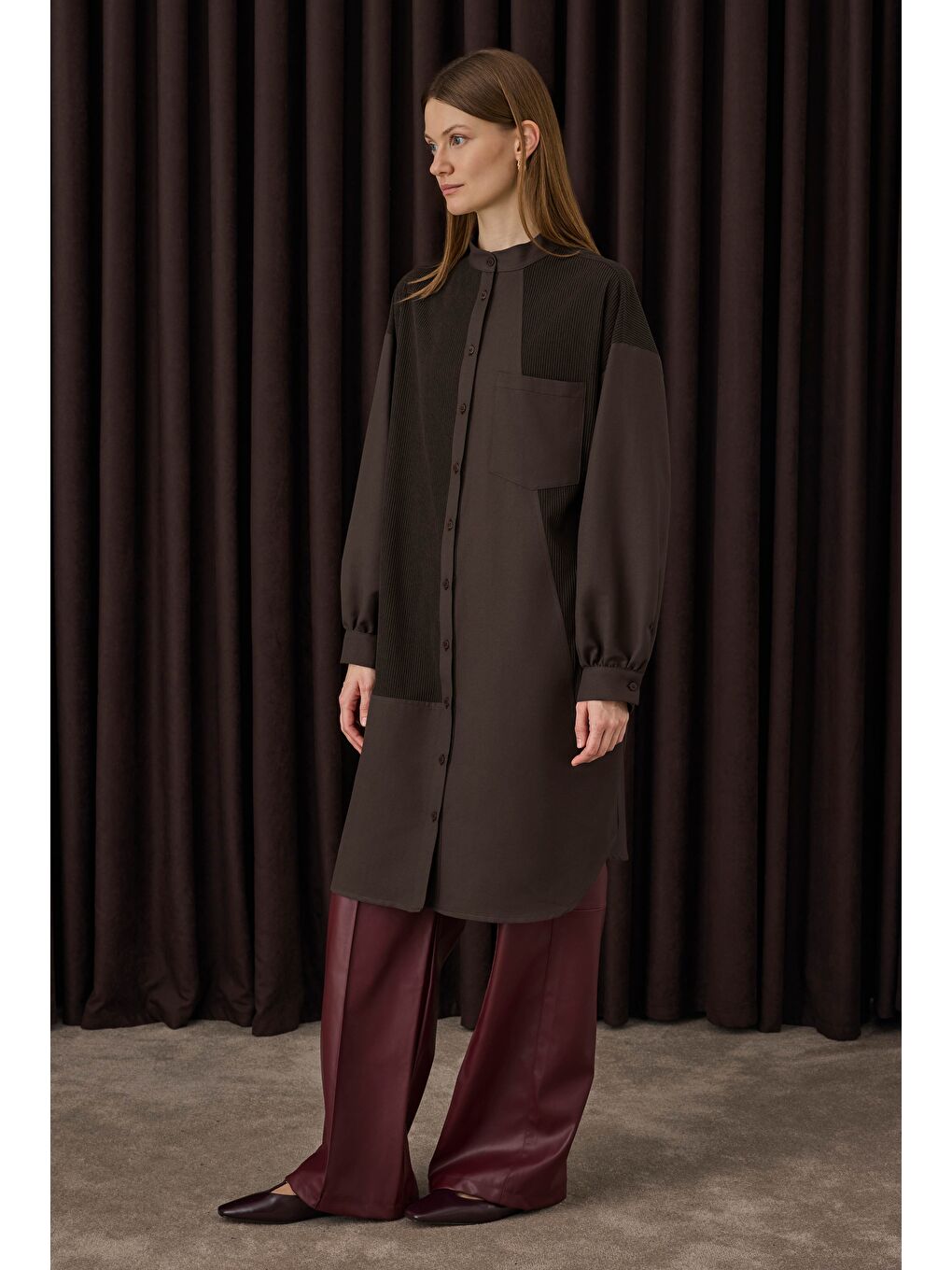 Kahverengi Kadife Garnili Gömlek Acı Kahve-3