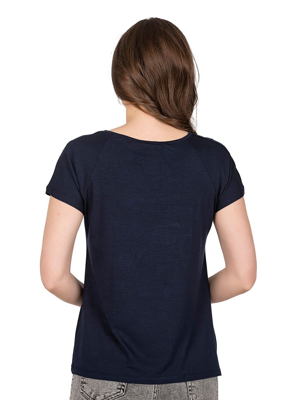 Kadın Işıltı Taş Detaylı Desenli Viskon Bluz | Lacivert  25501-4