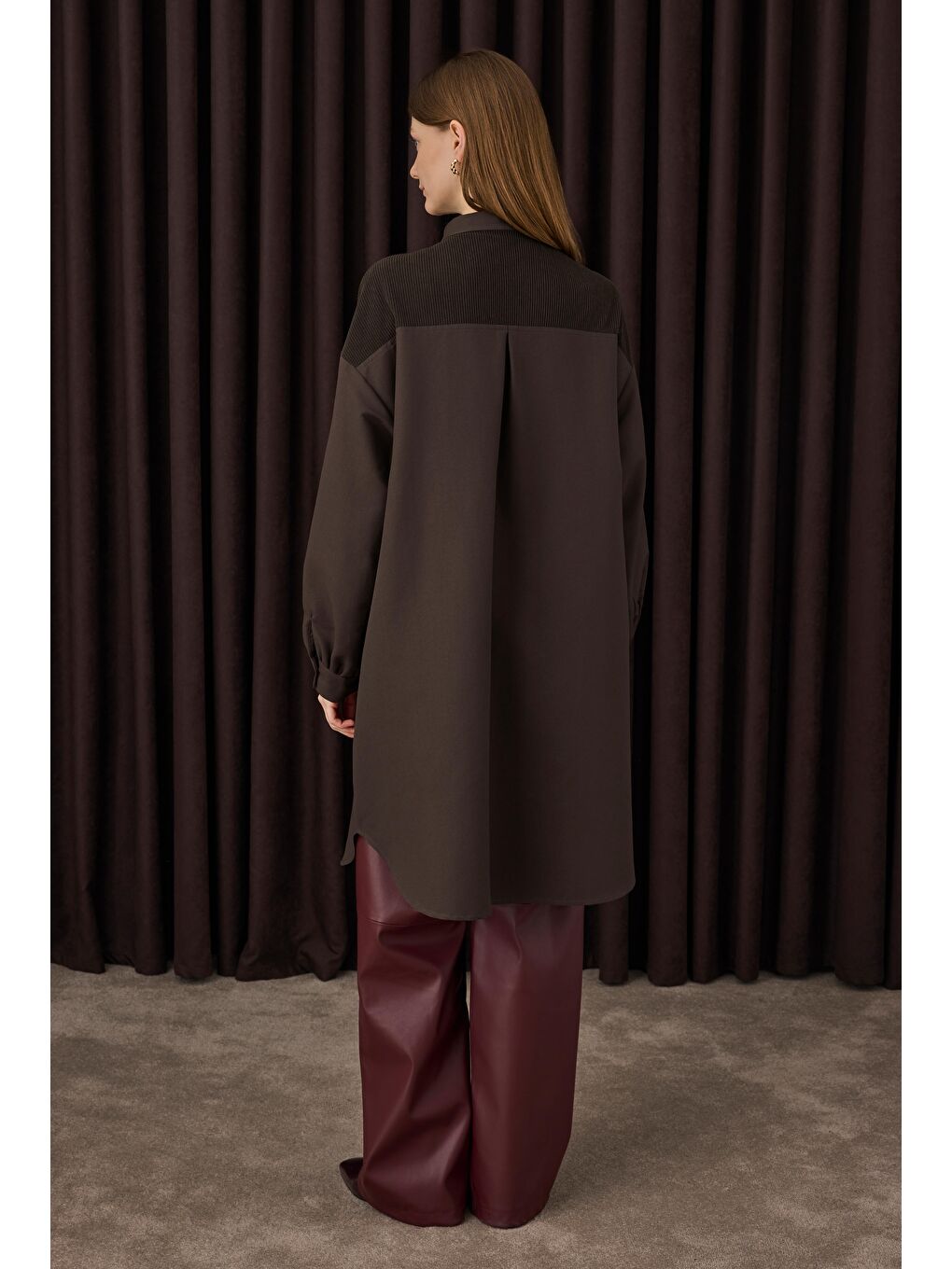 Kahverengi Kadife Garnili Gömlek Acı Kahve-4