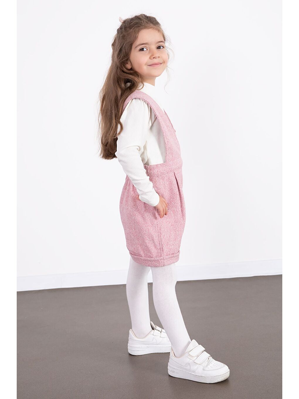 Pembe Kız Çocuk Melanj Krem Badili Salopet Takım 22692-2