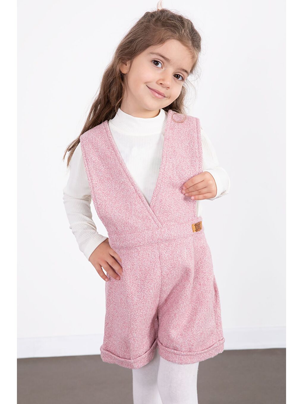 Pembe Kız Çocuk Melanj Krem Badili Salopet Takım 22692-3