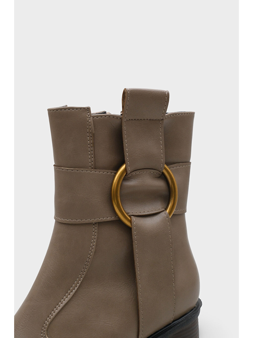 Bej Tiffany Yuvarlak Burunlu Yandan Fermuarlı Orta Topuklu Kadın Bot-2