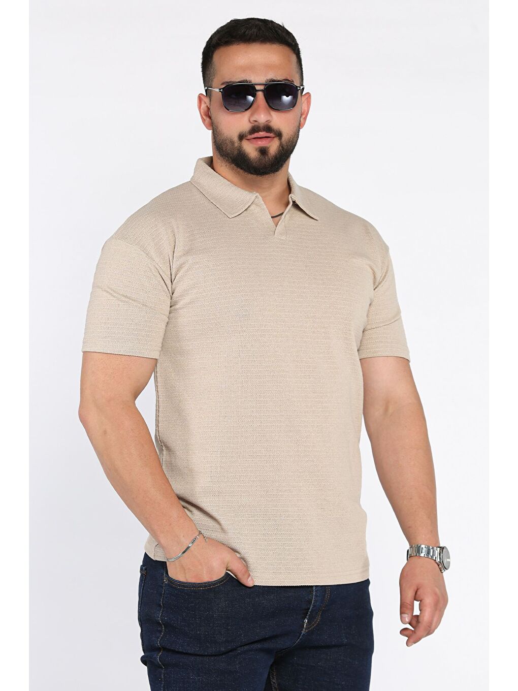 Bej Erkek Polo Yaka Tişört