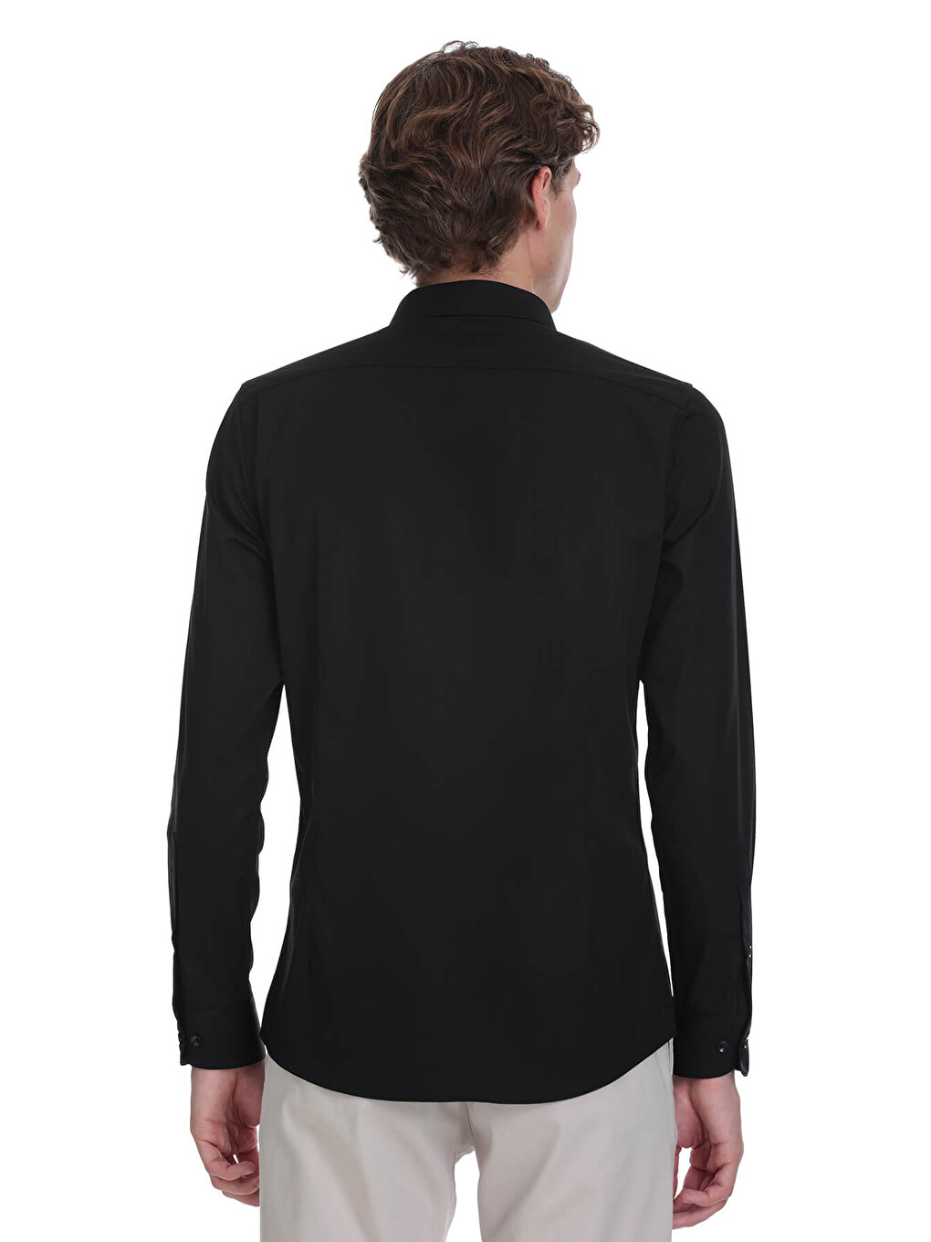 Siyah Slim Fit Slim Yaka Pamuklu Uzun Kollu Gömlek-4