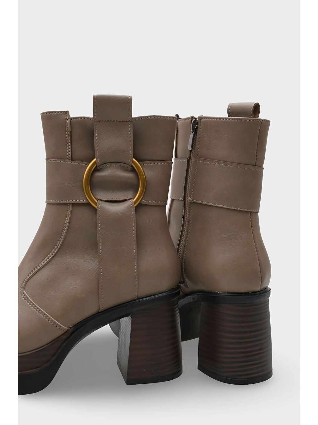 Bej Tiffany Yuvarlak Burunlu Yandan Fermuarlı Orta Topuklu Kadın Bot-3