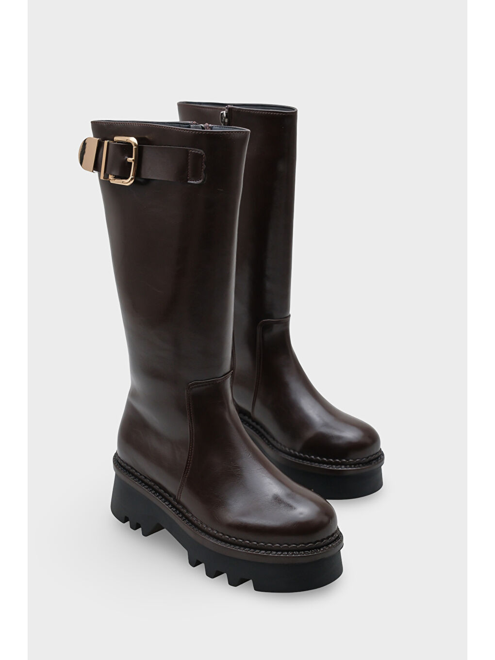 Bordo Norry Trak Tabanlı Metal Tokalı Yandan Fermuarlı Kadın Çizme-1