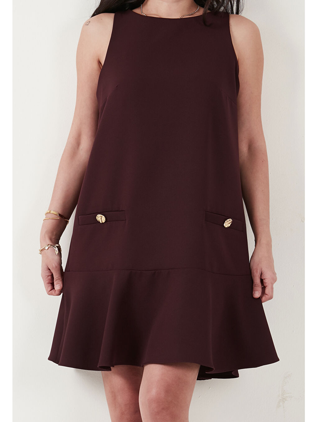 Bordo Kolsuz Mini Boy Cepli Elbise 6525734-5