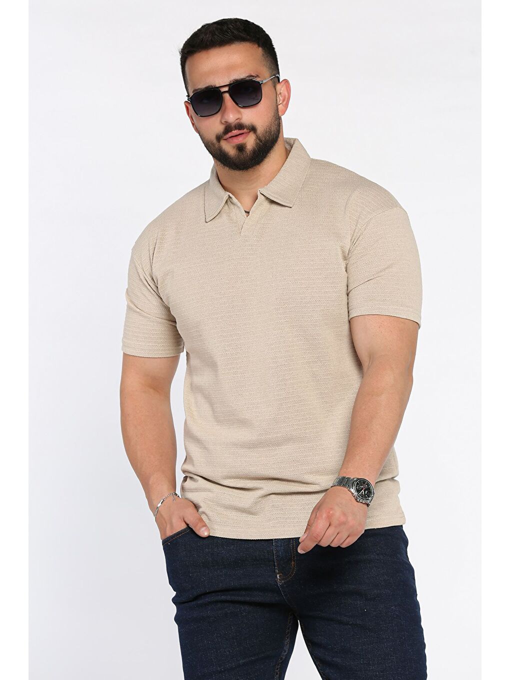 Bej Erkek Polo Yaka Tişört-1