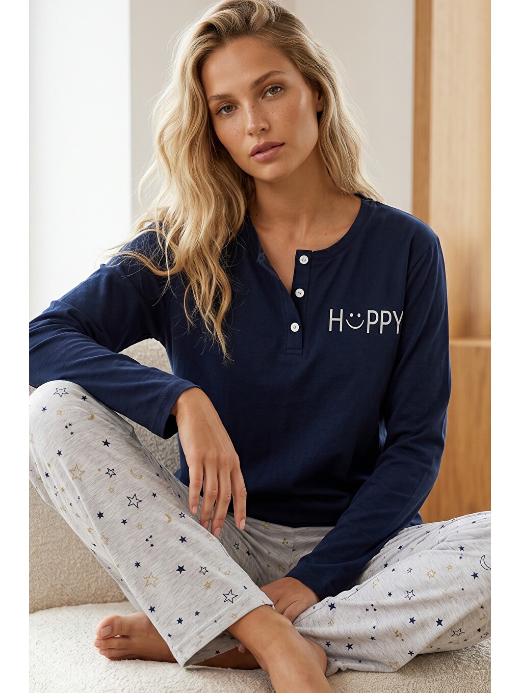 Lacivert Pamuklu Elastanlı Örme Pijama Takım26240346