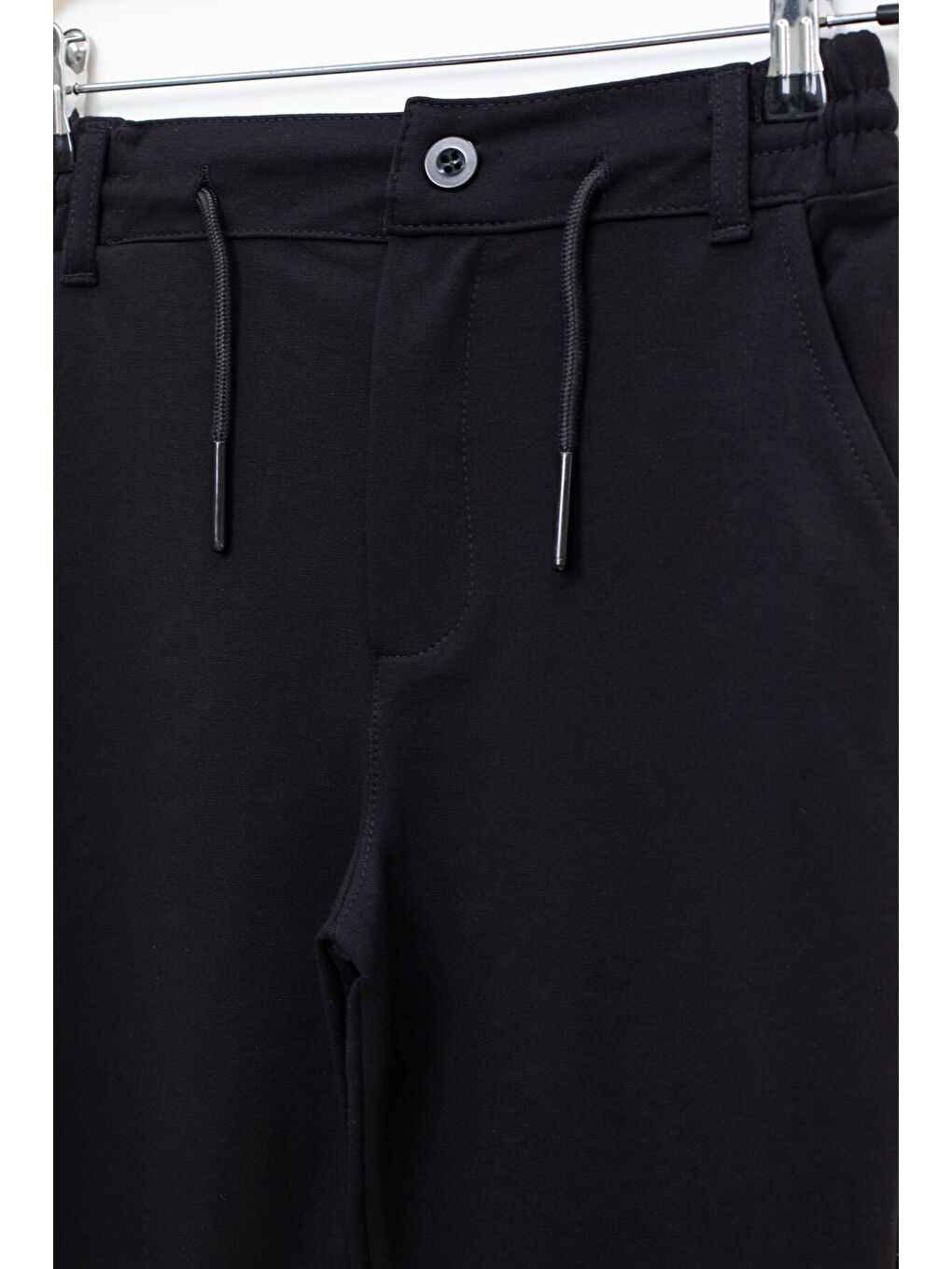 Siyah Duble Paça Beli Bağcıklı Erkek Çocuk Kumaş Pantolon 22677-1