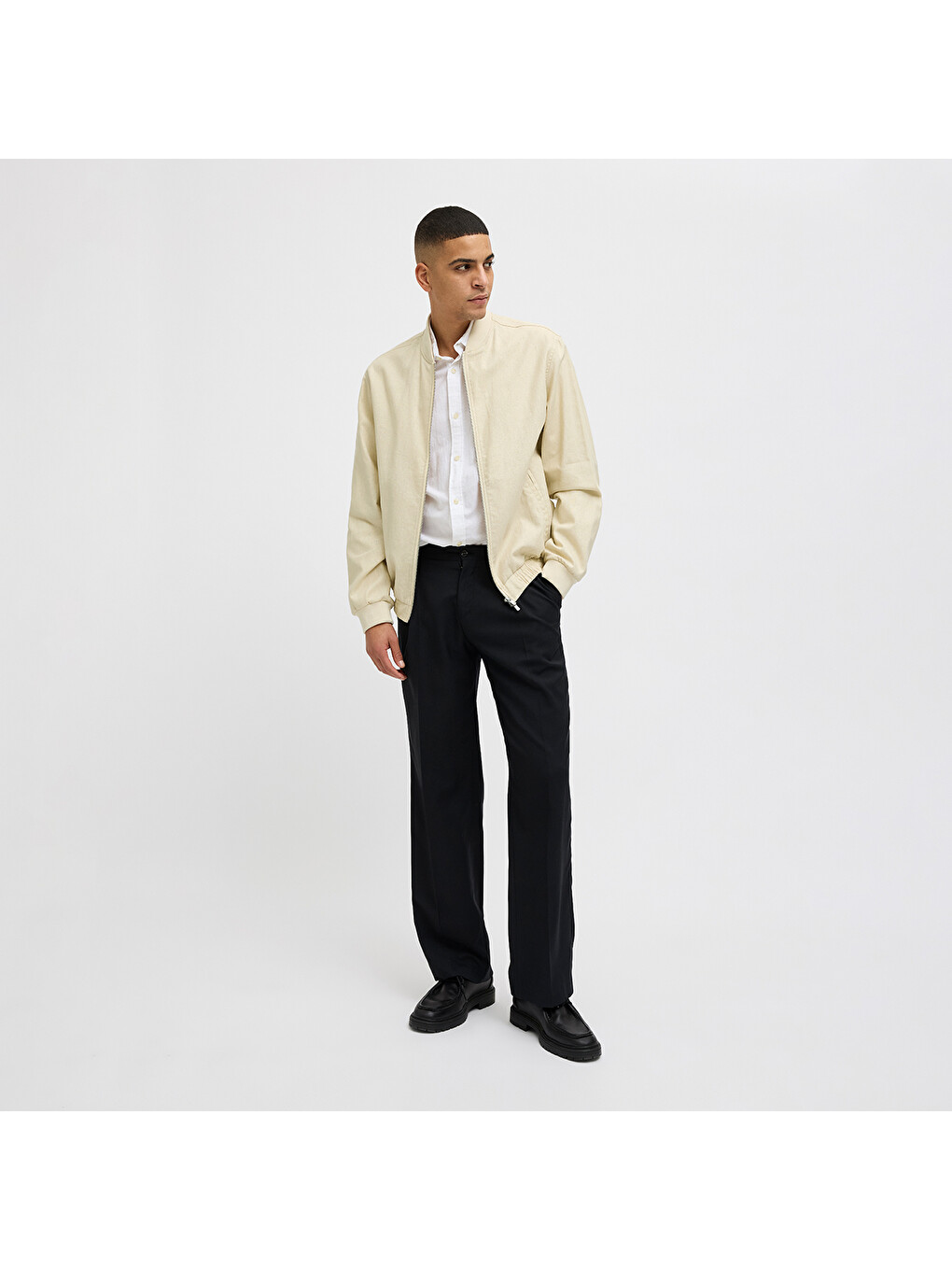 Blaleister Linen Blend Bomber Erkek Bej Klasik Yaka Ceket-1