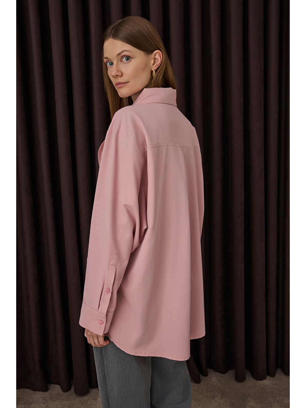 Fiyonk Yaka Gömlek Pastel Pembe-3