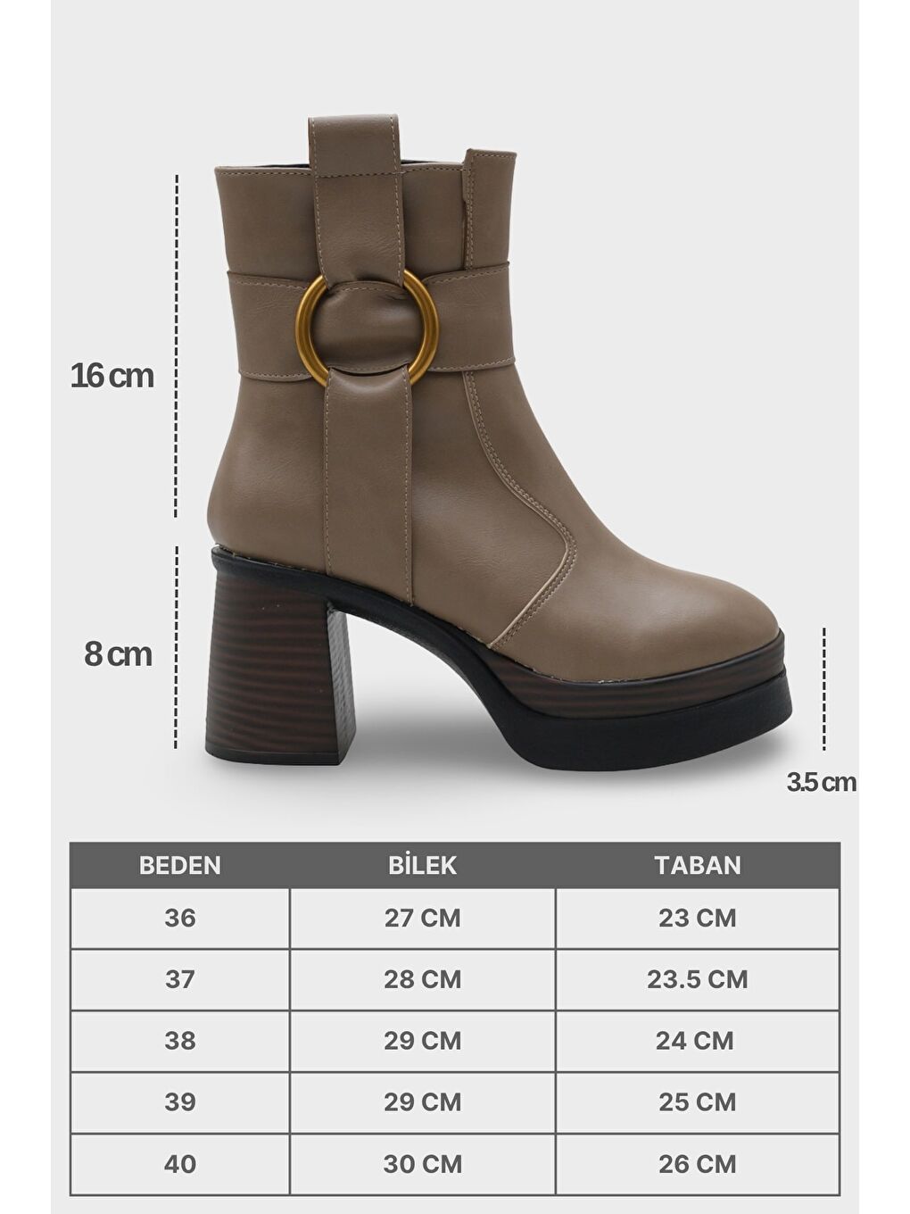Bej Tiffany Yuvarlak Burunlu Yandan Fermuarlı Orta Topuklu Kadın Bot-6