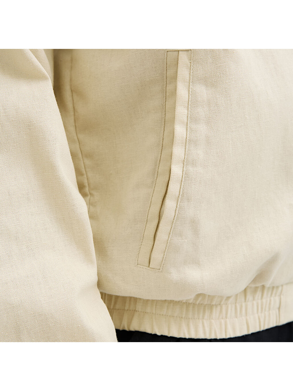 Blaleister Linen Blend Bomber Erkek Bej Klasik Yaka Ceket-4