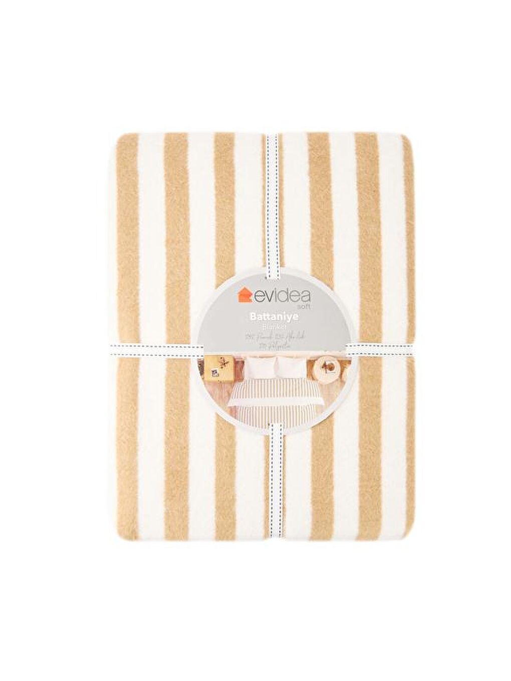 Soft Line Pamuklu Çift Kişilik Battaniye - Bej / Beyaz- 200x220 cm-2