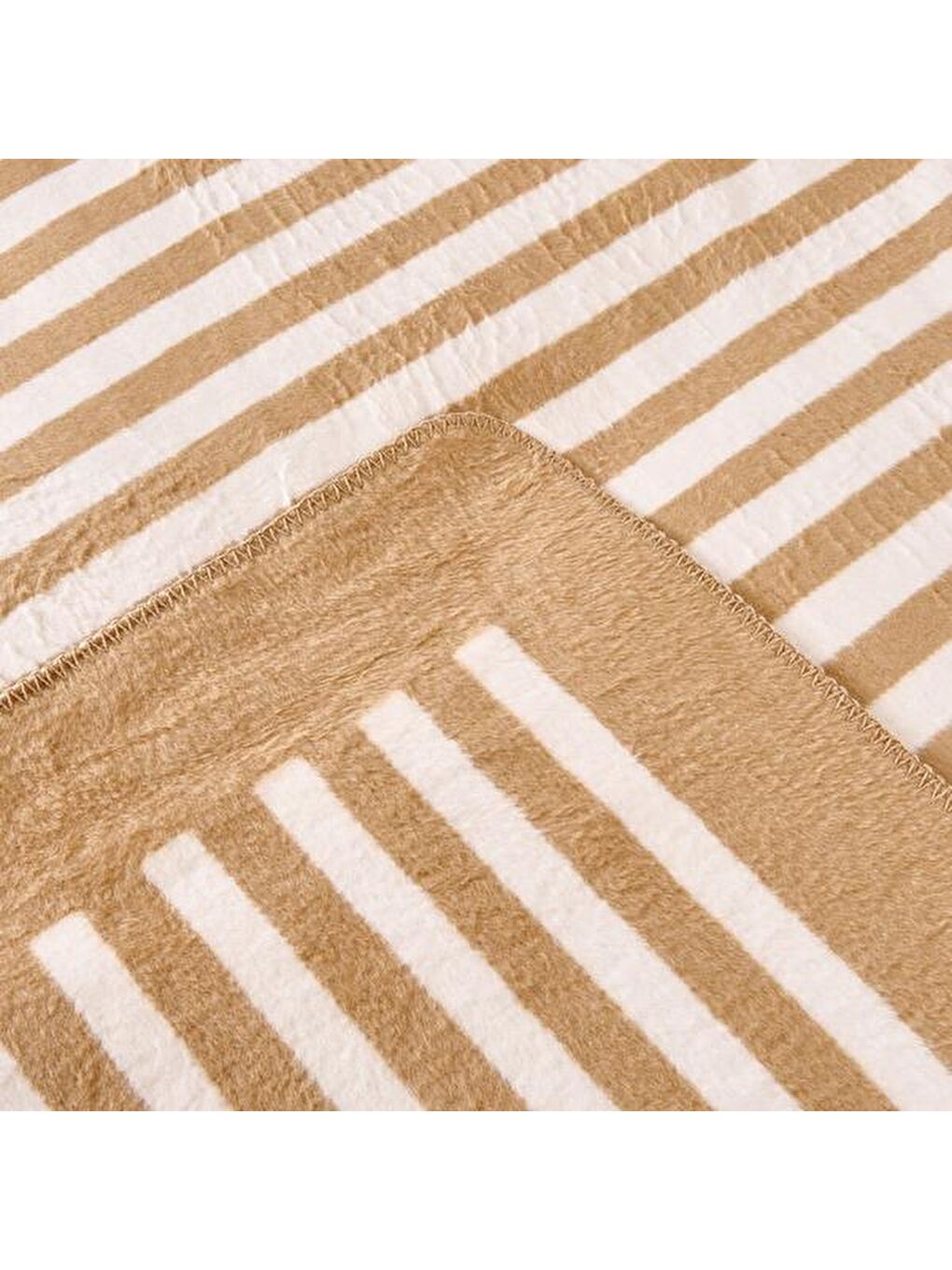 Soft Line Pamuklu Çift Kişilik Battaniye - Bej / Beyaz- 200x220 cm-3