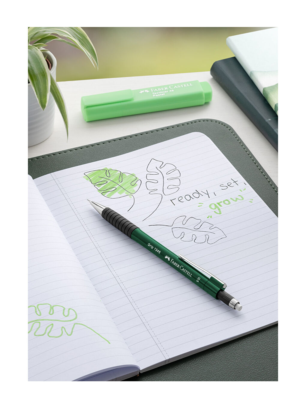 Grip 1345/47 Versatil Kalem, 0.5 mm, Koyu Yeşil, Ergonomik Tutuş, Yaylı Uç, Uzun Silgi-2