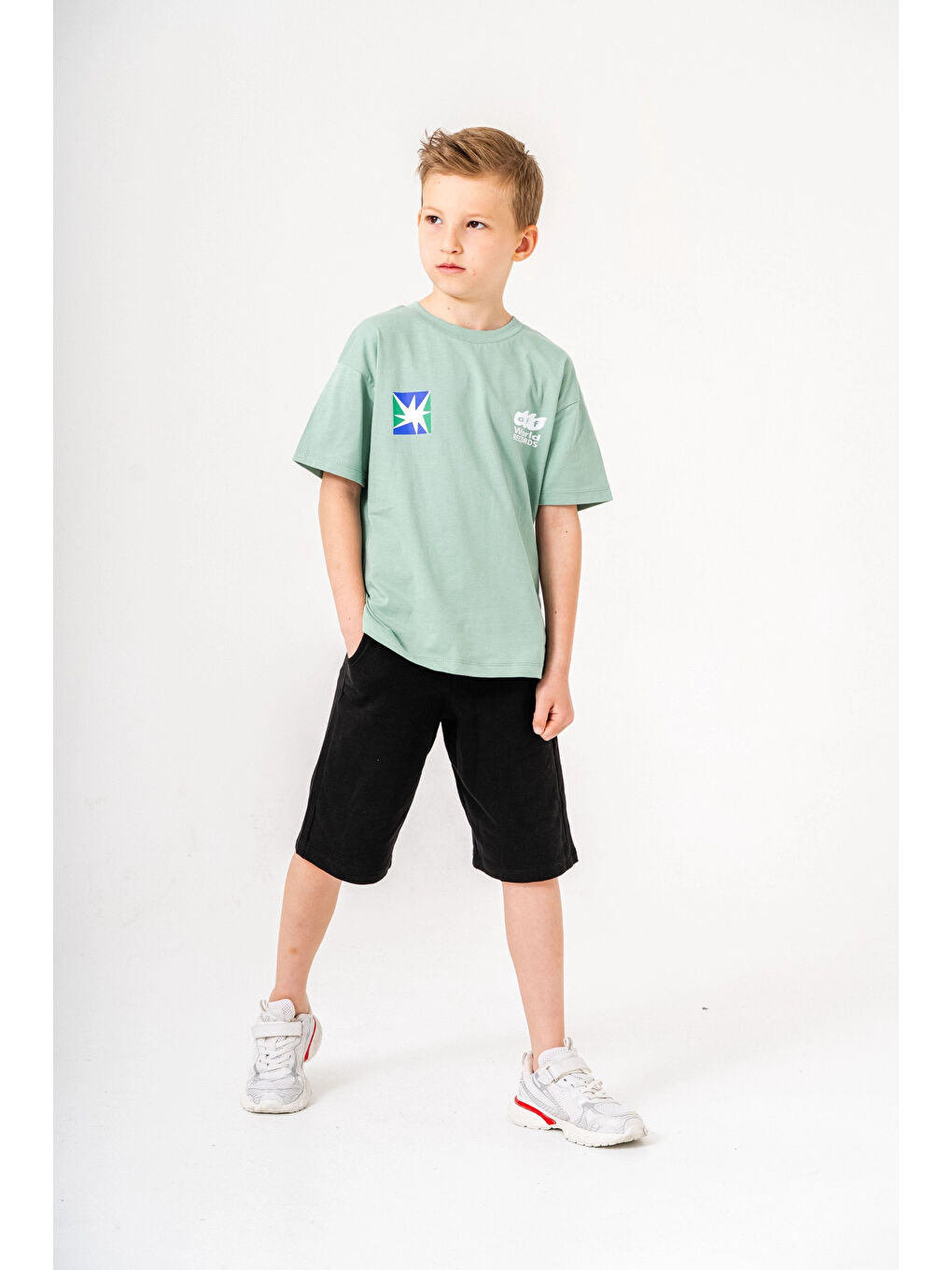 Turkuaz Sırtı Baskılı Şortlu Erkek Çocuk Takım 051-3