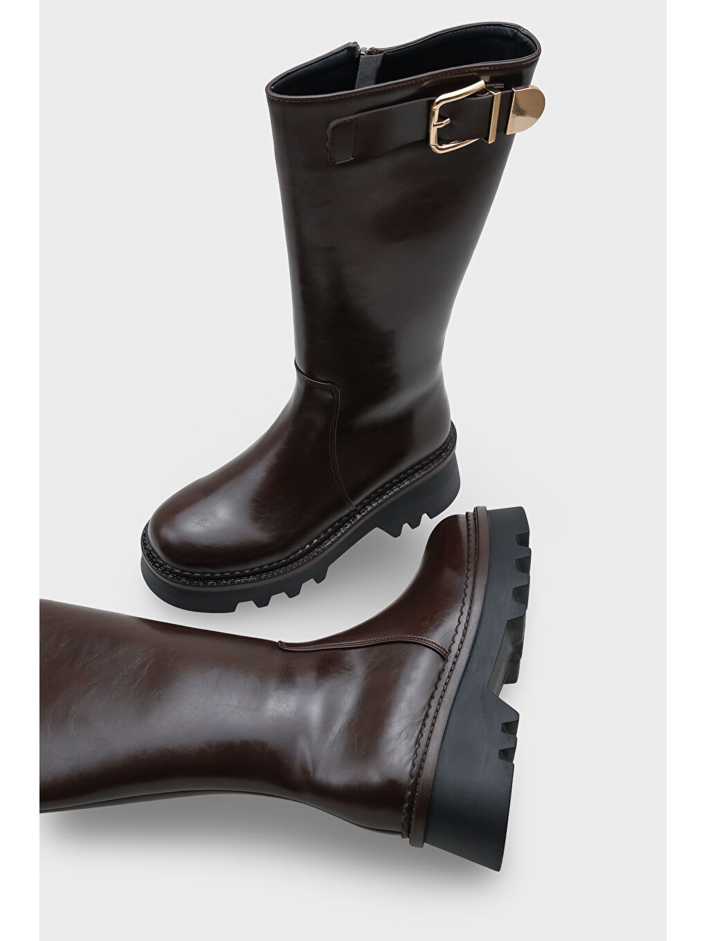 Bordo Norry Trak Tabanlı Metal Tokalı Yandan Fermuarlı Kadın Çizme-3