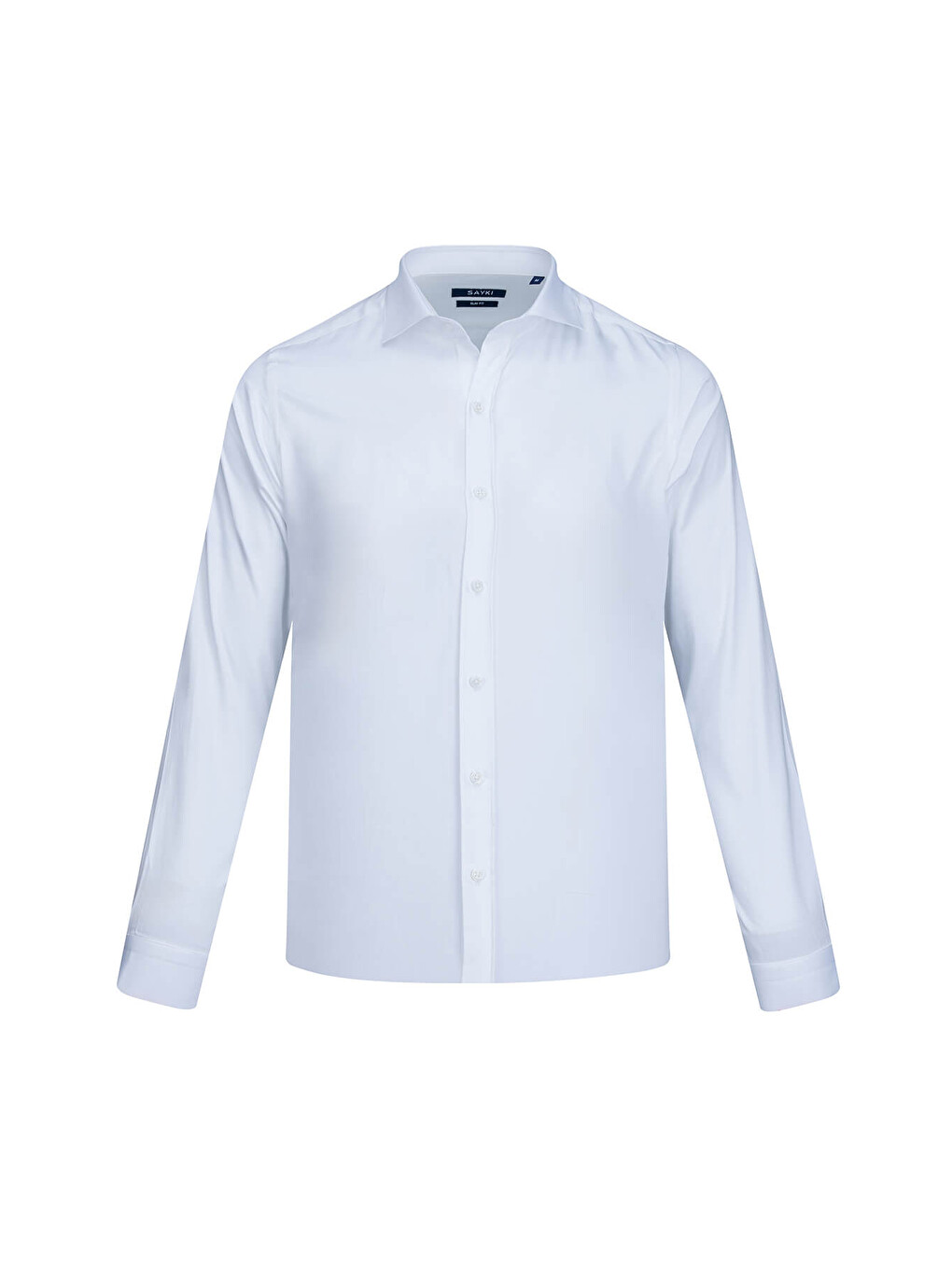 Beyaz Slim Fit Açık İtalyan Yaka Uzun Kollu Saten Gömlek
