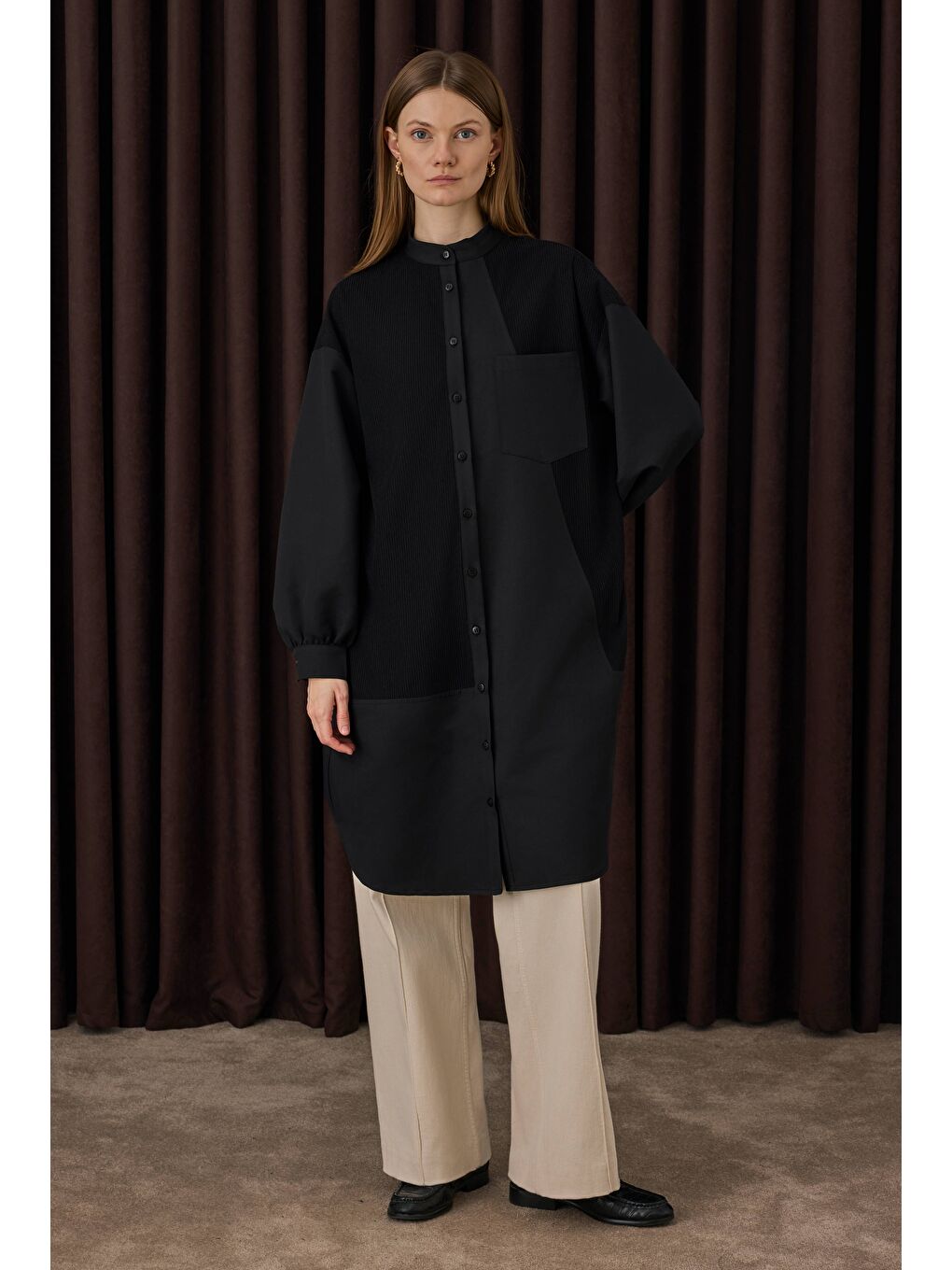 Kadife Garnili Gömlek Siyah