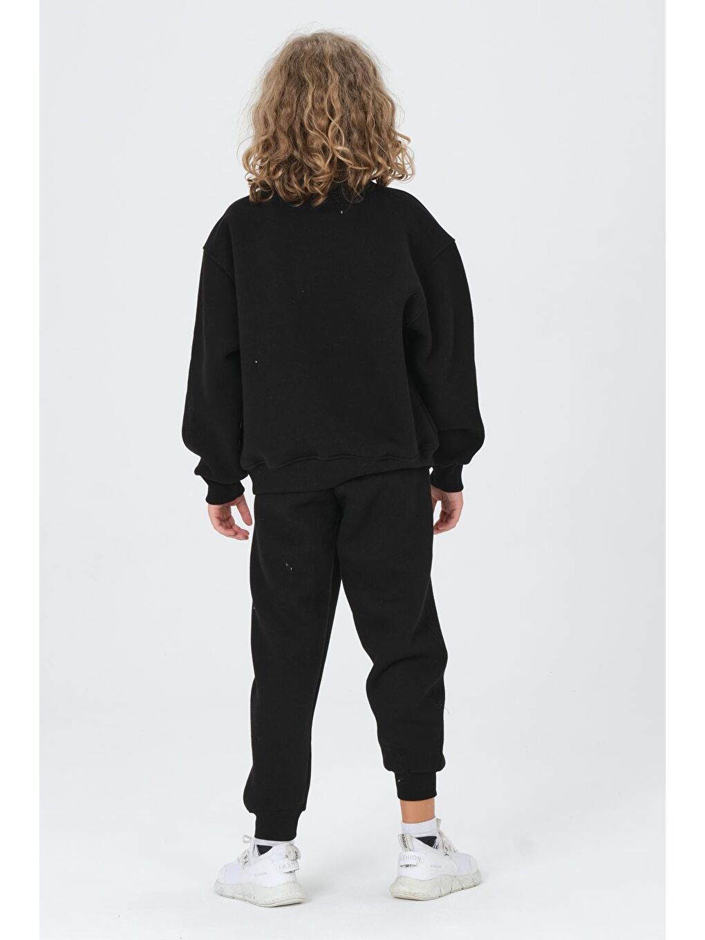 Siyah Bisiklet Yaka Baskı Detaylı Şardonlu Erkek Çocuk Eşofman Takımı-5