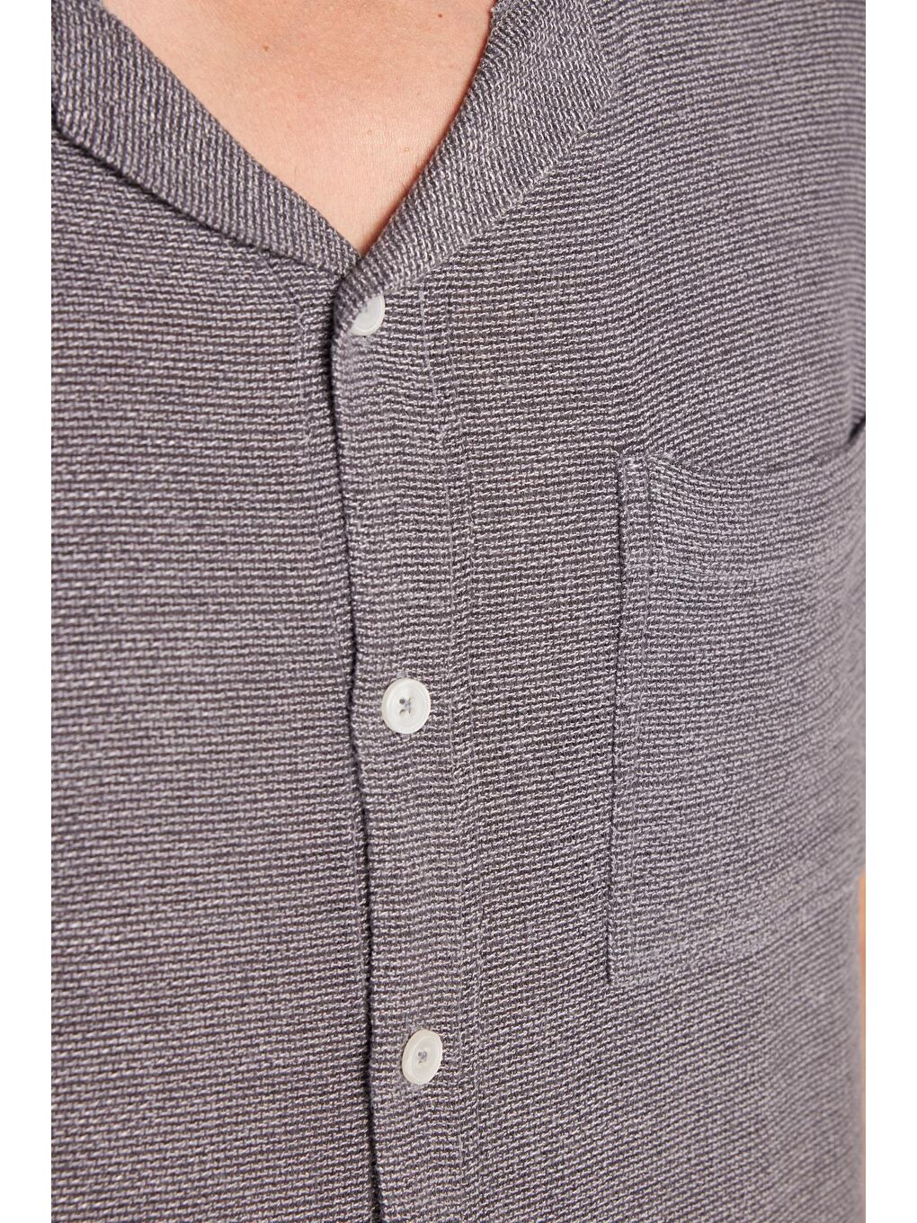 Erkek Relax Fit Apaş Yaka Rustik Kumaş Rahat Kesim Cepli Kısa Kol Gri Gömlek-2