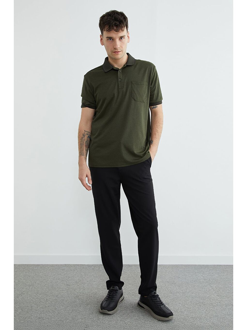 Haki Tek Cepli Polo Yaka Tişört-2