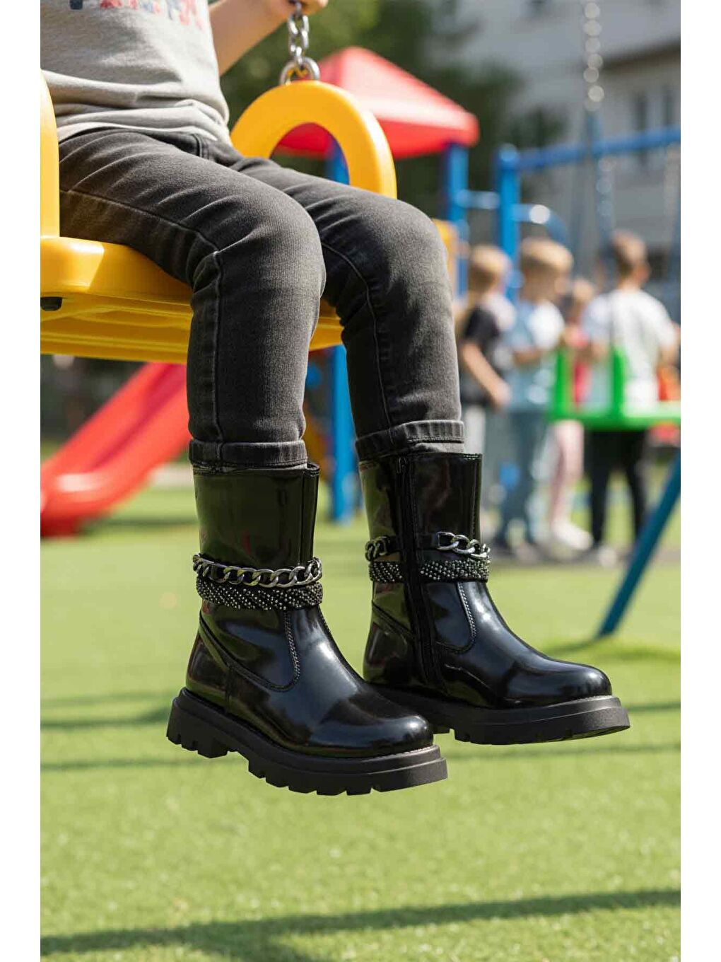 Siyah Rugan İçi Polarlı Kaymaz Kız Çocuk Çizme Duru F-2